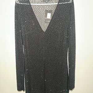 Fashion Nova Black Beaded Long Sleeve Dress